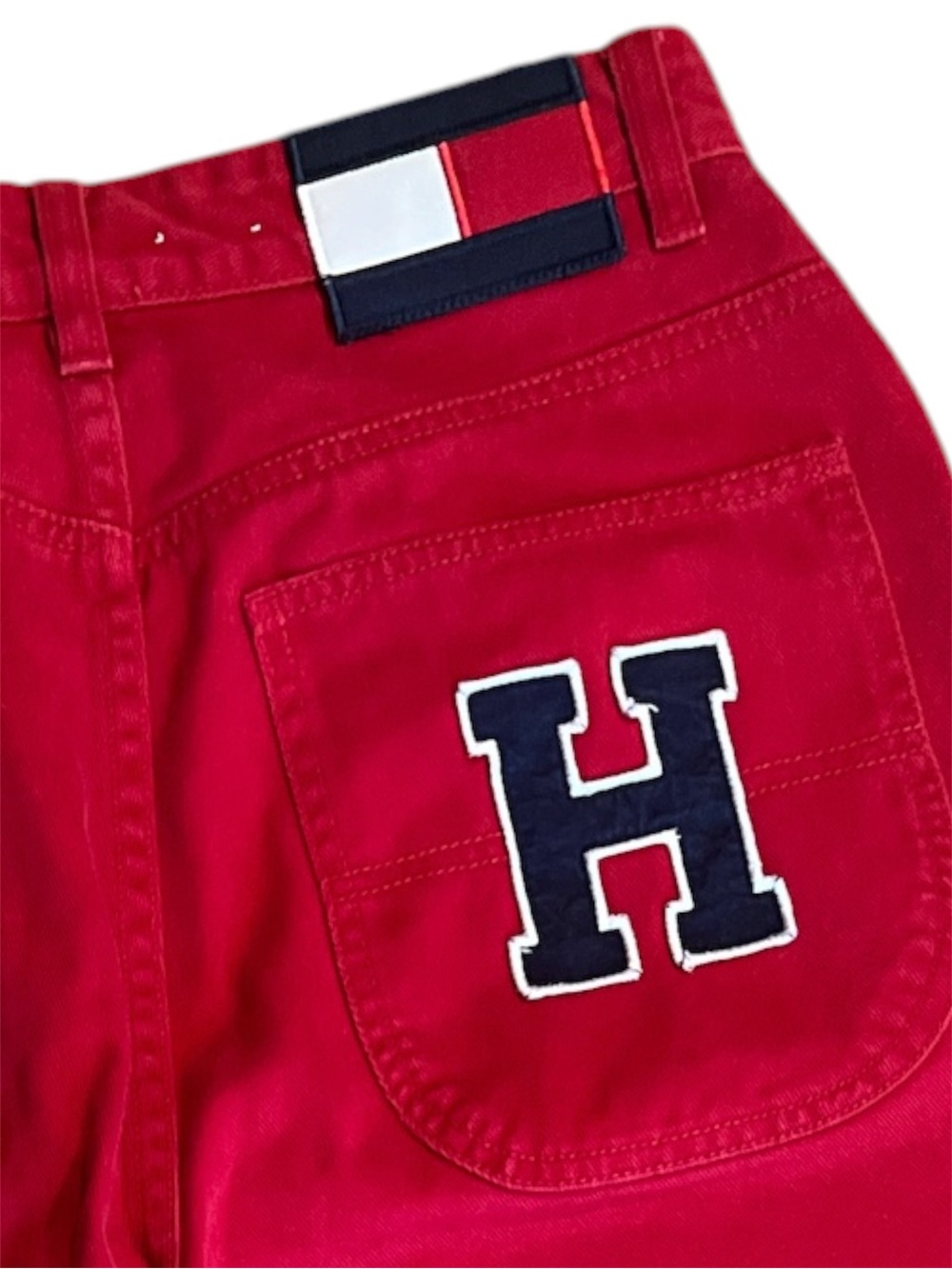 Vintage Tommy Hilfiger Red Carpenter Pants Embroidered H Logo Size 8 Y2K